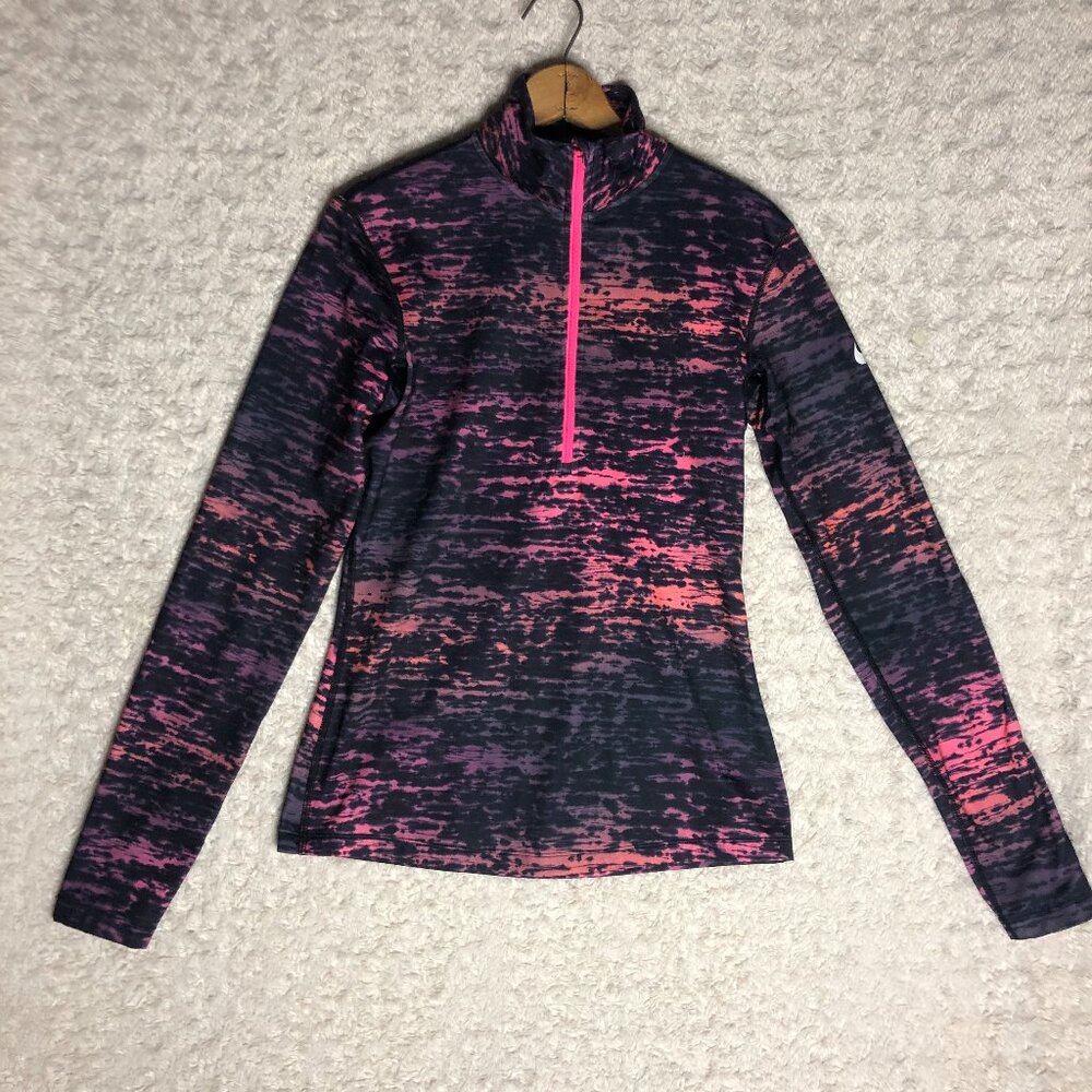 Nike Pro Warm Purple Pink‎ Ink Strip Long Sleeve 1/2 Zip Running Shirt Size M